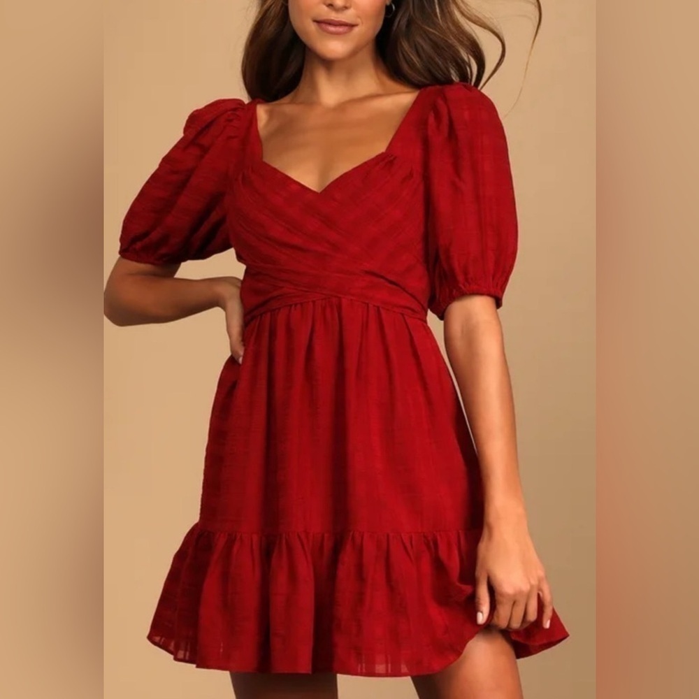 NWT Lulu’s Puff Sleeves Mini Dress Sweet Ties Size S